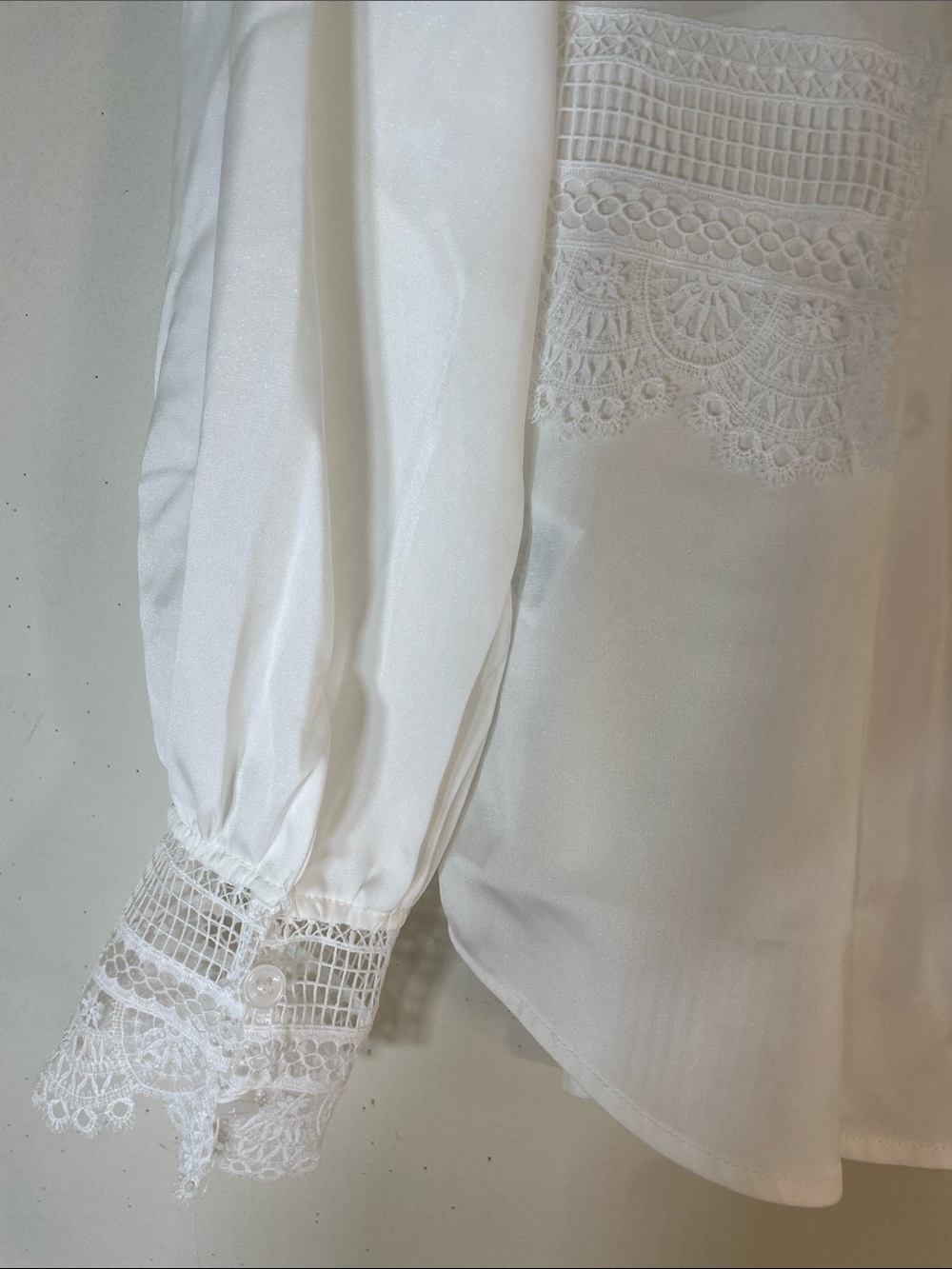ANEWSTA White Lace-Detailed Button-Down Tie-Back Blouse. 6. NWT. - Picture 10 of 10